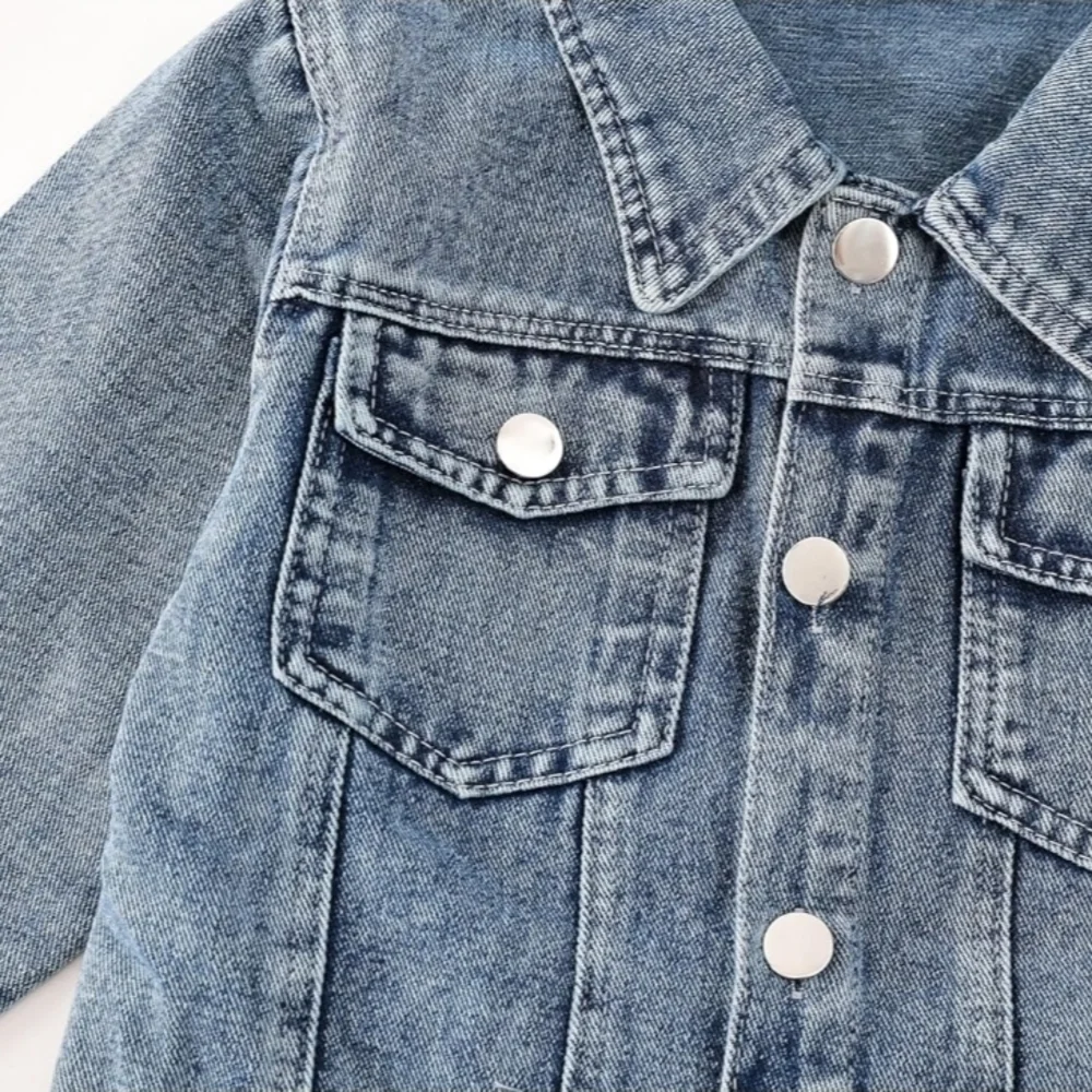 Girls Embroidered Bunny Denim Jacket Soft Cotton Jean Jacket Kids Spring Fall - Picture 4 of 8